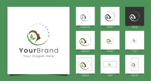 Head and leaf logos are perfect for spa, salon, yoga, treatment, relaxation,  Stock Illustration