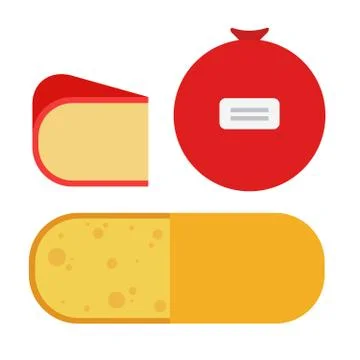Head and a piece of hard cheese vector flat isolated Stock Illustration