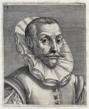 The head and a shoulders of a man with short hair, plaited side-burns, a st.. Stock Illustration