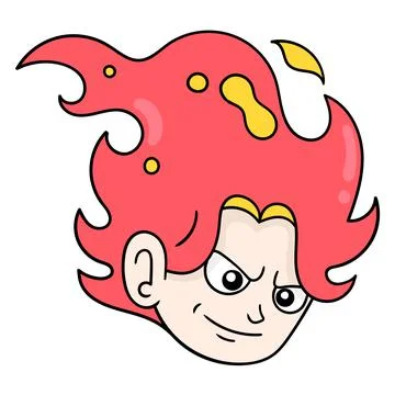 The head of an angry evil witch with burning fire hair, doodle icon drawing Stock-Illustration