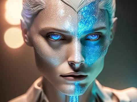 Head of anthropomorphic cyborg robot AI. portrait of artificial intelligenc.. 스톡 일러스트