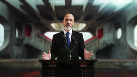 Head of authoritarian government giving a euphoric propaganda speech to masses Видео 312034389