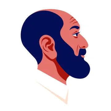 The head of a bald man with a dark beard in profile. Arab businessman. Avatar Stock Illustration