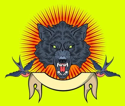 The head bared ferocious wolf. Stock Illustration
