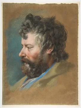 Head of a Bearded Man in Profile to Left early 18th century Franois Le Moyn.. 스톡 일러스트