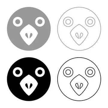 Head of bird set icon grey black color vector illustration image solid fill.. Stock Illustration