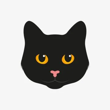 Head of black cat on a white background. Cartoon. Stock Illustration