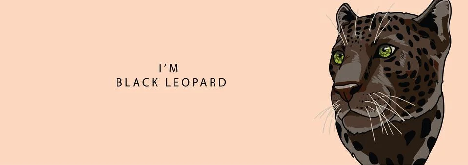 Head of a black leopard to the side on a beige background with the text 스톡 일러스트