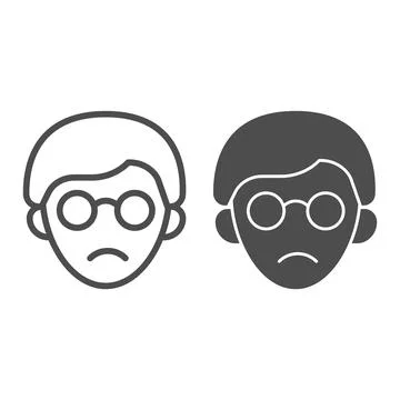 Head of a blind guy with glasses line and solid icon, disability concept, blind Stock Illustration