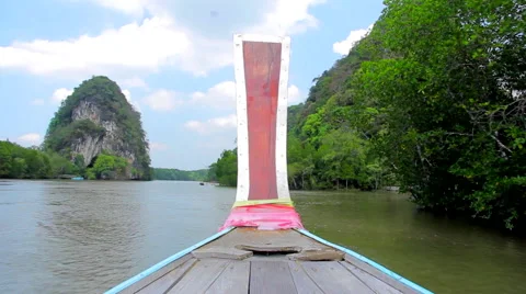 Head of the Boat Sailing along the River Stock Footage 62420308