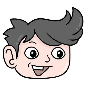 Head boy chubby handsome face smiling friendly, doodle icon drawing Stock Illustration