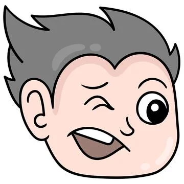 Head boy smiling friendly wink seductive, doodle icon drawing Stock Illustration