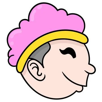 Head boy wearing a bath cap with a happy face, doodle icon drawing Stock Illustration