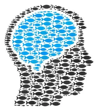 Head Brain Composition of Fish Icons Illustrazione stock