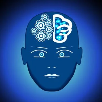 Head, Brain, Gears, process of thinking human. Illustrazione stock