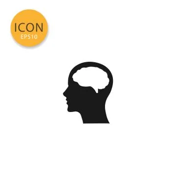 Head with brain icon isolated flat style. Stock Illustration