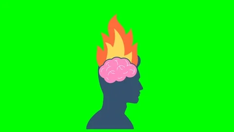 Head with the brain inside is on fire. Headache. Anger, fury. Burnout, stress Stock Footage 291571527