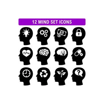 Head brain mind set collection simple flat icon vector Stock Illustration
