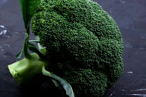 Head of broccoli on a black background Stock Photos