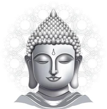 Head of Buddha grayscale detailed vector illustration Stock Illustration
