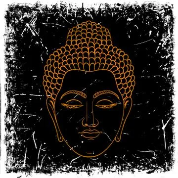 Head Buddha on grunge background. Stock Illustration