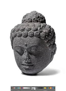 Head of a Buddha. Indonesia, Central Java, circa 825-850. Sculpture. Volcan.. Photos