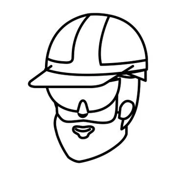 Head builder constructor with helmet and goggles Illustrazione stock