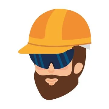 Head builder constructor with helmet and goggles Illustrazione stock