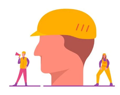The head of a builder worker in a protective helmet. Vector flat illustration 스톡 일러스트