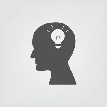 Head with bulb icon on the white background. Line icon- Idea concept. Big ide Stock Illustration