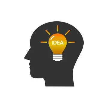 Head, bulb, idea icon. Vector illustration, flat design. Stock Illustration