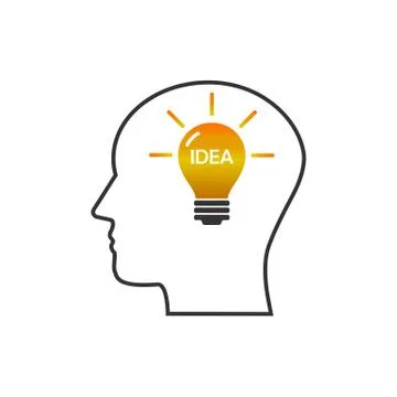 Head, bulb, idea icon. Vector illustration, flat design. Stock-Illustration