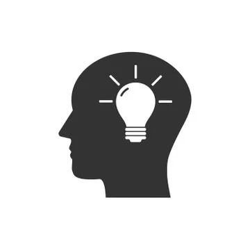 Head, bulb, idea icon. Vector illustration, flat design. Stock Illustration