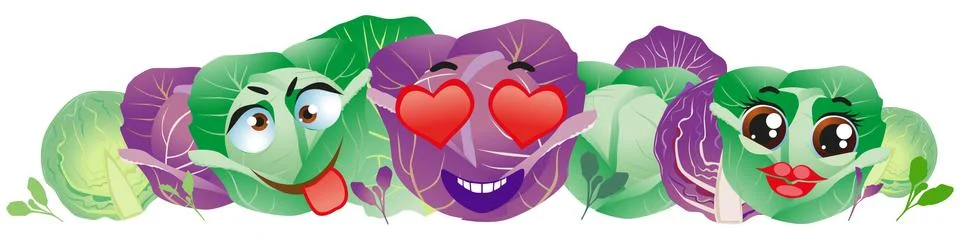 Head of cabbage border. Cute cartoon emoji vegetables Ilustración de archivo