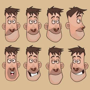 Head of a cartoon man in different angles Stock Illustration