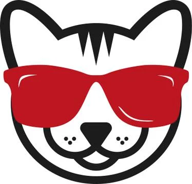Head cat icon with glasses in flat and geometric style. Stock Illustration