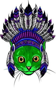 Head of Cat with indian hat vector Ilustração Stock