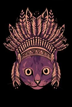 Head of Cat with indian hat vector Stock-Illustration