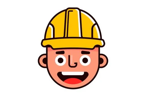 Head of a cheerful builder in a yellow helmet. 스톡 일러스트