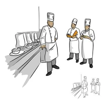 Head of chef and his staff in uniform vector illustration sketch doodle hand Stock Illustration