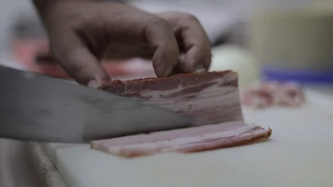 Head Chef Chopping Bacon Stock Footage 129340107