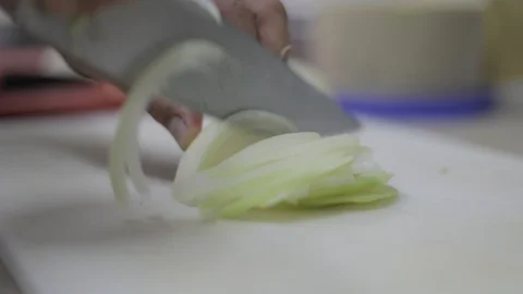 Head Chef Chopping Onion Stock Footage 129340070