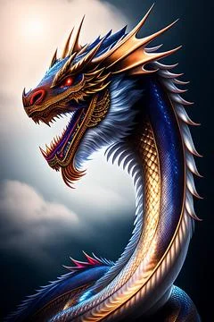 Head of a Chinese dragon close-up, generated 3D image. Stock Photos