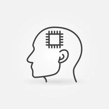 Head with Chip line icon. Cyborg vector concept linear sign Stockillustratie