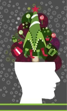 Head Christmas tree think Stock Illustration