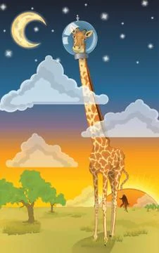 Head in the Clouds Giraffe Stock Illustration