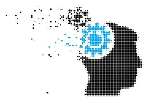 Head Cogs Rotation Disappearing Pixel Icon Stock Illustration