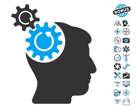 Head Cogs Rotation Icon With Air Drone Tools Bonus Stock Illustration