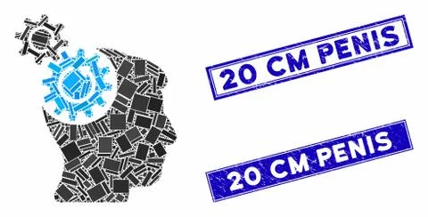 Head Cogs Rotation Mosaic and Scratched Rectangle Stamp Seals Stock Illustration