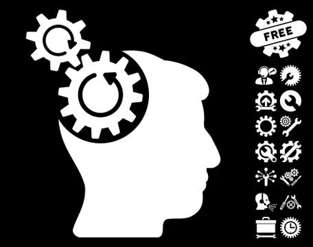 Head Cogs Rotation Vector Icon with Tools Bonus 스톡 일러스트